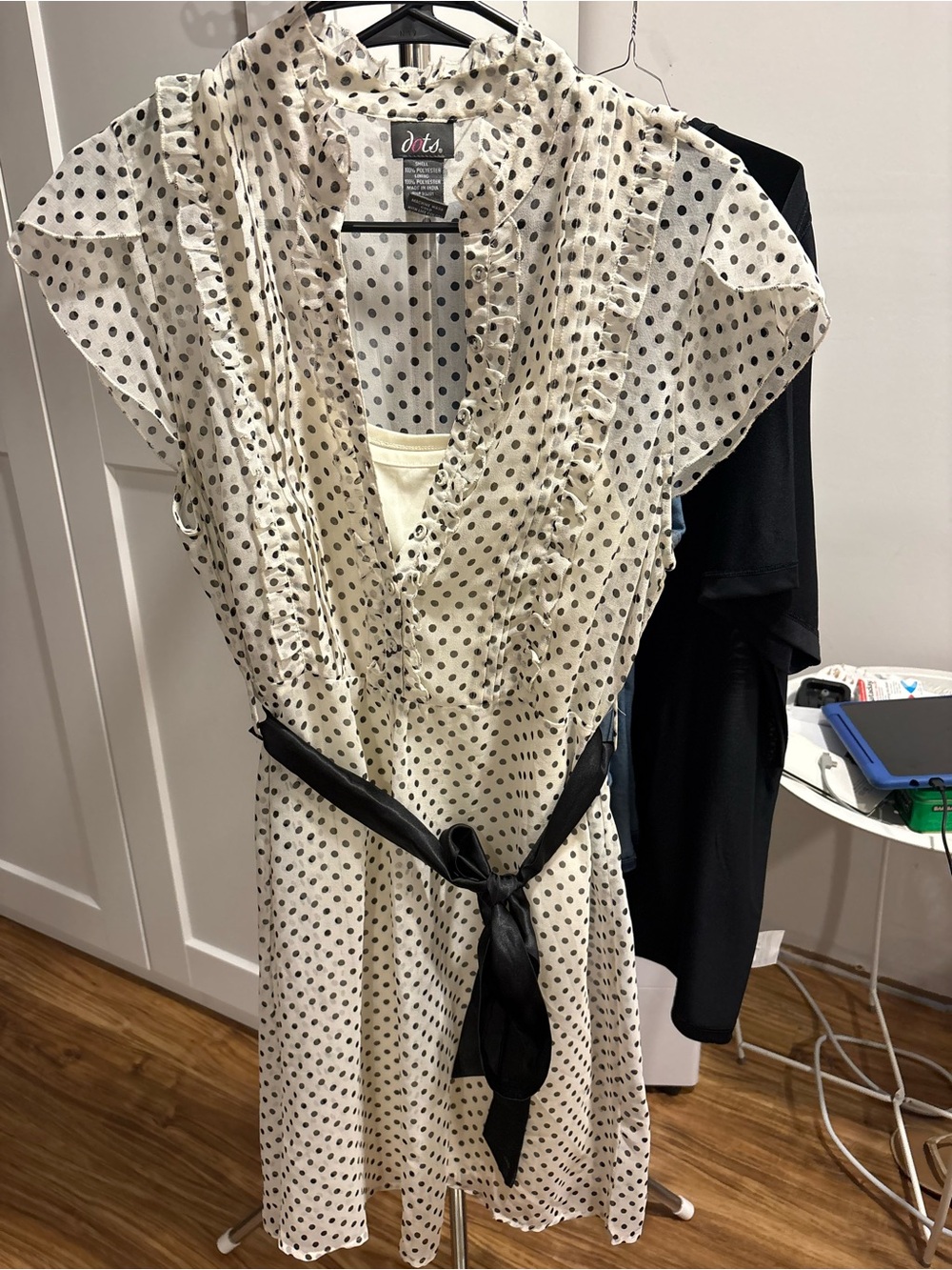 Dots Cream and Black Polka Dot Ruffle Wrap Dress